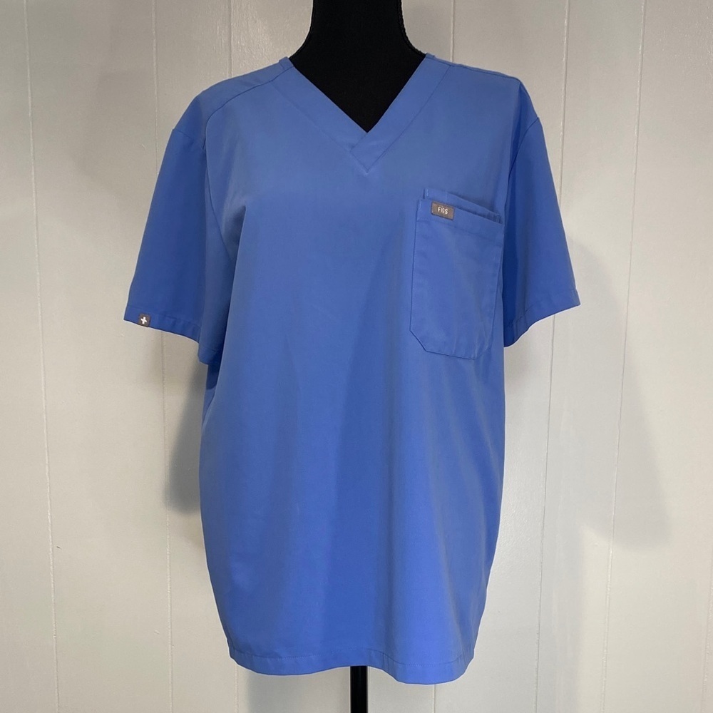 Figs Scrub Top Shirt Technical Collection V-Neck Vivid Blue Size Medium